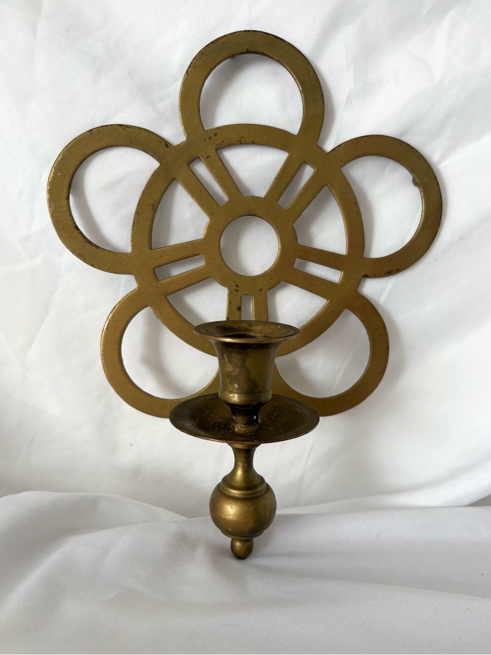 Vintage brass midcentury wall sconce candle holder geometric home decor flower